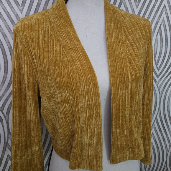 Gold chenille cropped sweater cardigan - Picture 2 of 7